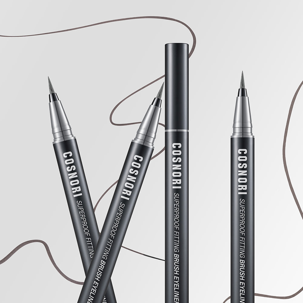 COSNORI Superproof Fiting Brush Eyeliner in sleek black packaging, showcasing fine brush tip for precise application.