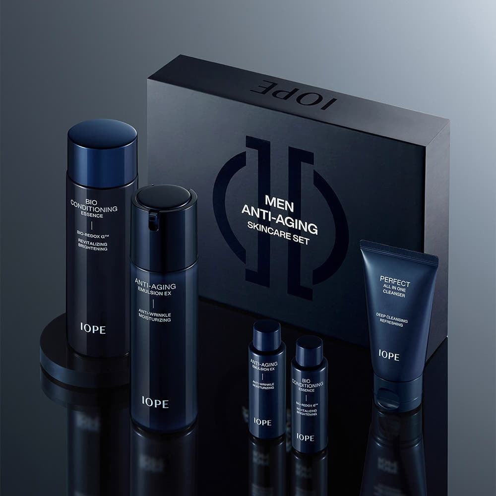 IOPE Men Bio Anti-Aging Set (Essence, Emulsion, Cleanser) – Gentleman Korea premium men’s K‑beauty skincare gift set
