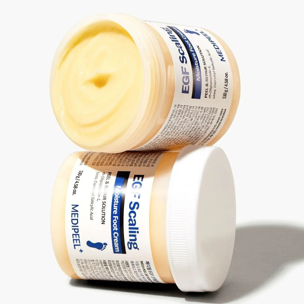 MEDIPEEL EGF Scaling Moisture Foot Cream 130g jars opened showing cream texture