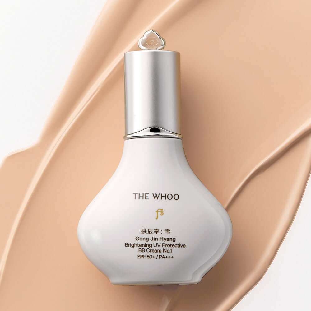 THE WHOO Gong Jin Hyang Brightening UV Protective BB Cream on beige background
