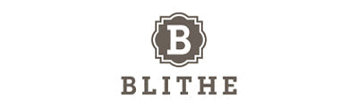 Blithe logo with a stylized 'B' and decorative border in brown