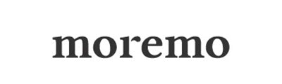 Black and white "moremo" logo displayed on a white background.