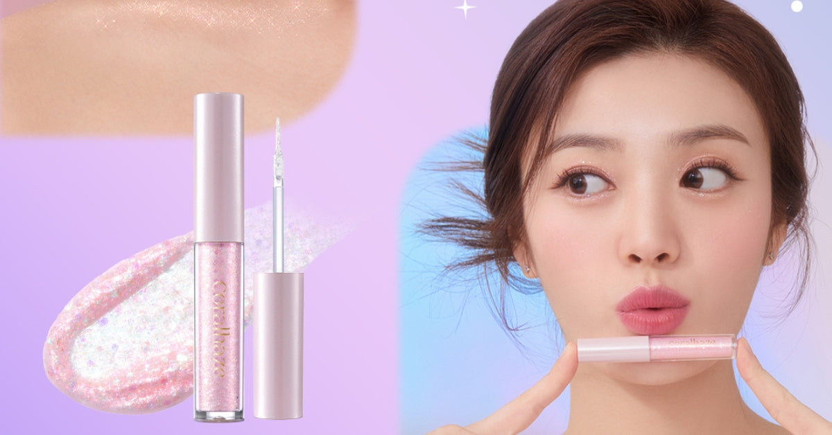 Glow Up with Your Sparkle Makeup from CoralHaze! featuring shimmering lip gloss.