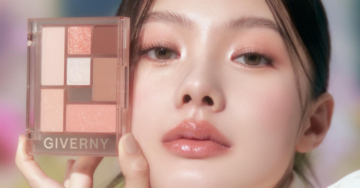 Discover GIVERNY: The Korean Cosmetic Brand Transforming Beauty with Elegance and Innovation. Luxurious eyeshadow palette with model.