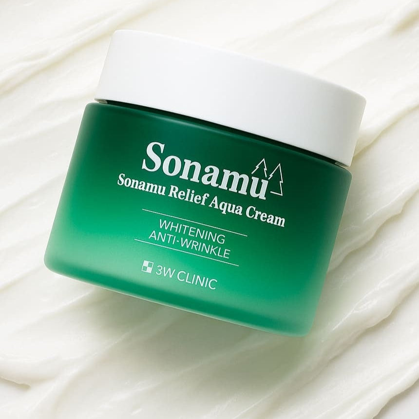 3W CLINIC Pine Relief Aqua Cream 110g in green jar for skin care