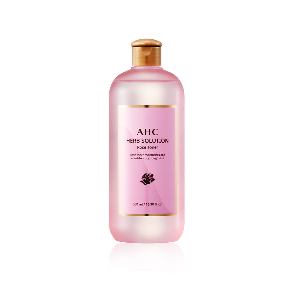 AHC Herb Solution Toner Large Capacity 500ml, nourishing rose toner for skin care.
