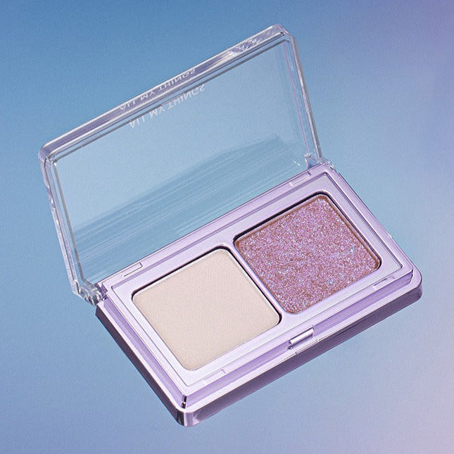 ALL MY THING Moon Eyeshadow palette with shimmering and matte shades in a sleek, open case against a gradient background.