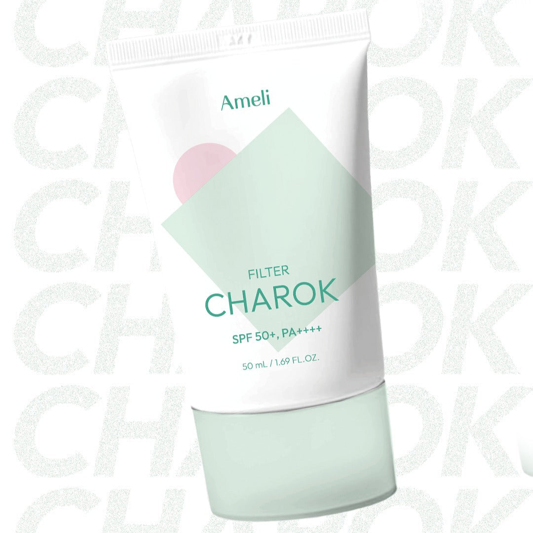 AMELI Complement Series Charok Filter 50ml with SPF 50+, ideal for skin protection and care, 50ml tube displayed.