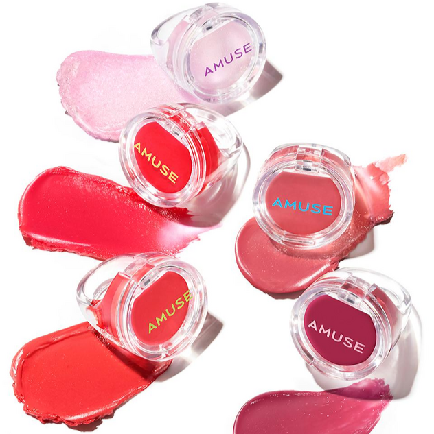 AMUSE Ring Lip Balm Jewelry in assorted colors with swatches