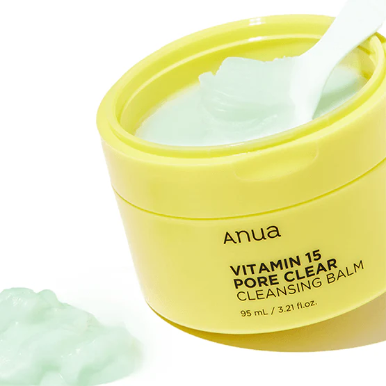 ANUA Vitamin 15 Pore Clear Cleansing Balm 95ml in open yellow container with spatula and balm texture visible