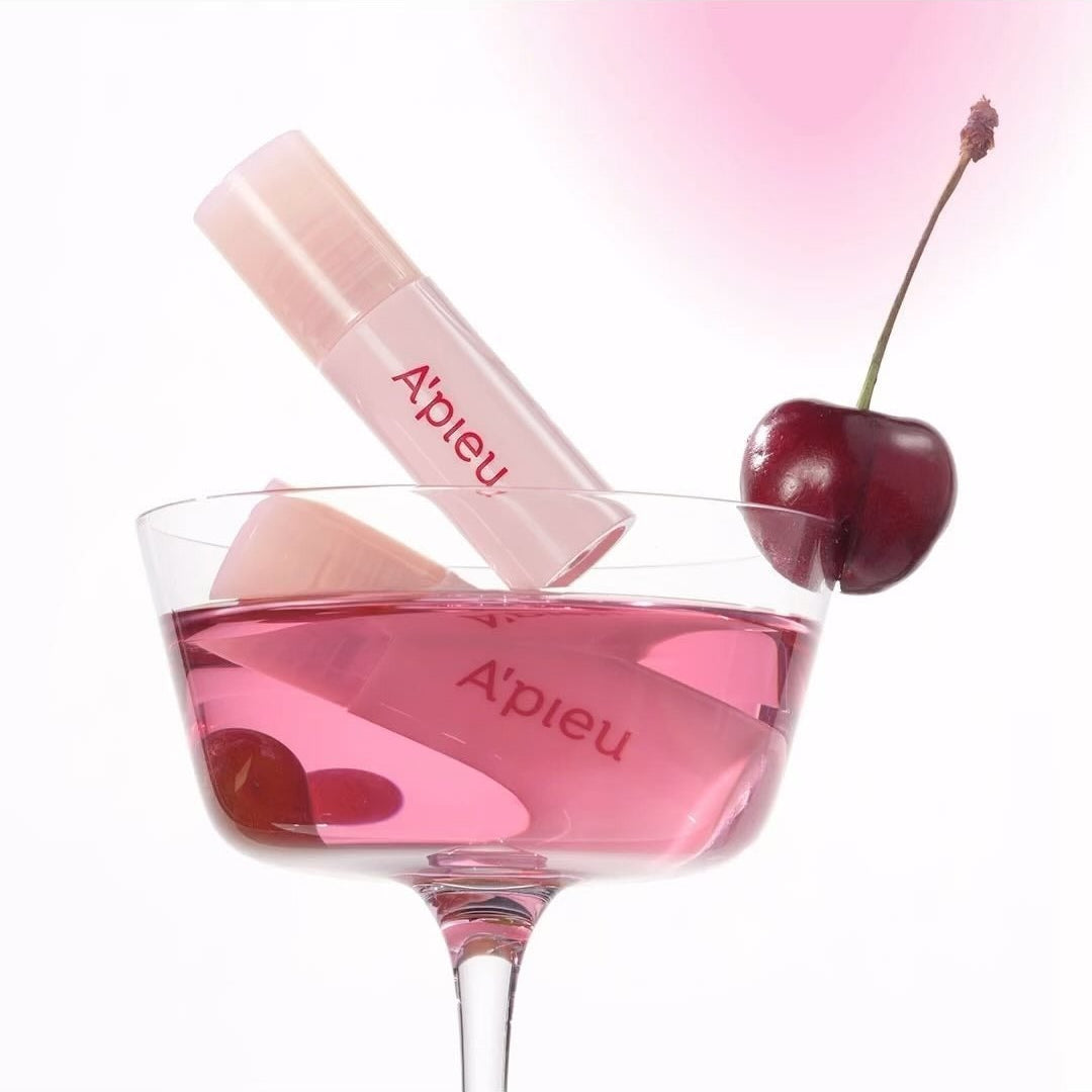 A'PIEU Juicy Pang Bear Cream Blusher Mini in a glass with cherry