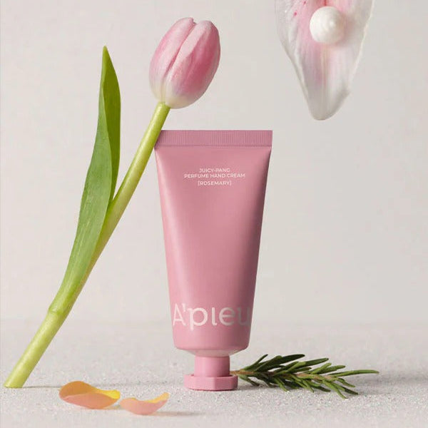 A'PIEU Juicy Pang Perfume Hand Cream 30ml with pink tulip and greenery for decorative essence.