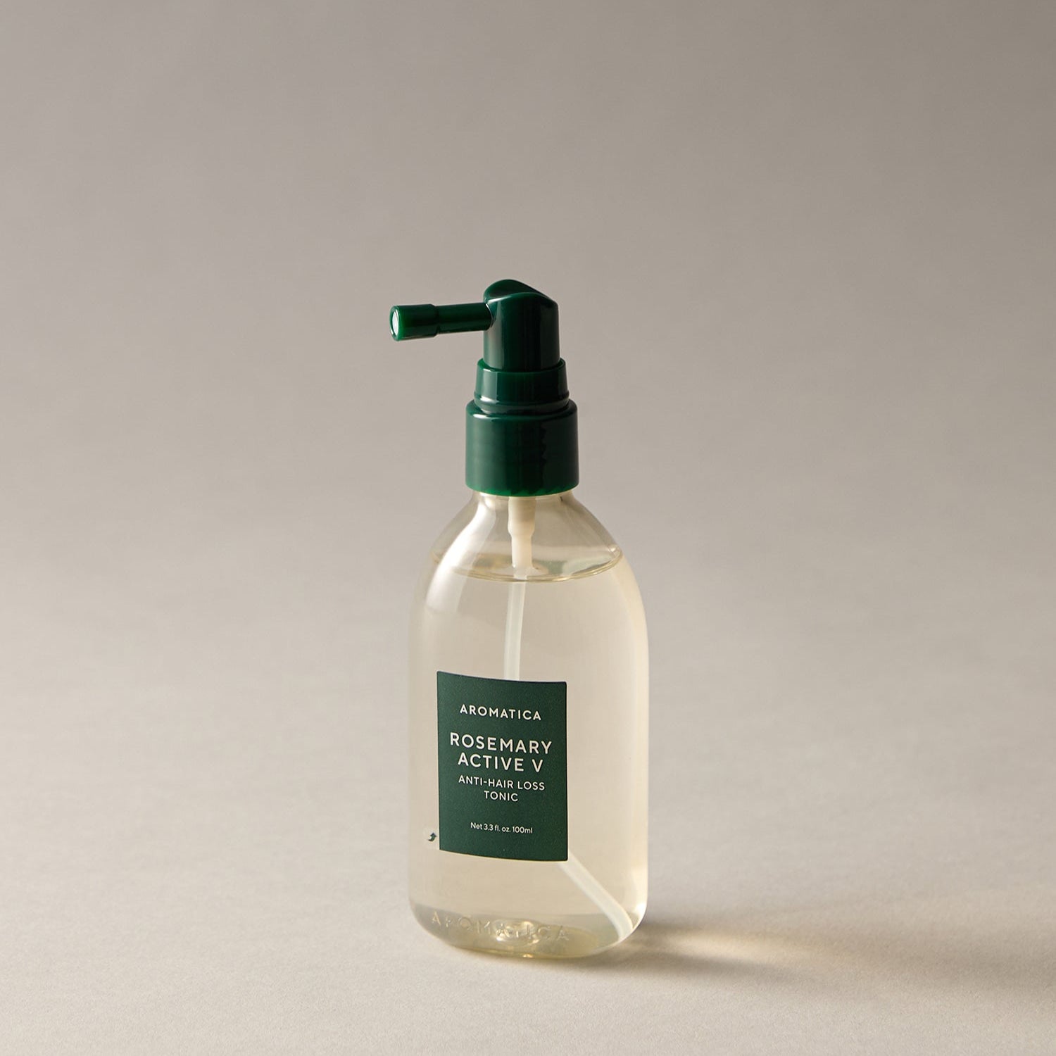 AROMATICA Rosemary Active V Anti-Hair Loss Tonic 100ML bottle with green pump cap on neutral background