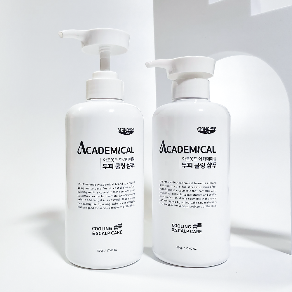 ATOMANDE Academic Scalp Cooling Shampoo 500ml bottles for cooling and scalp care.