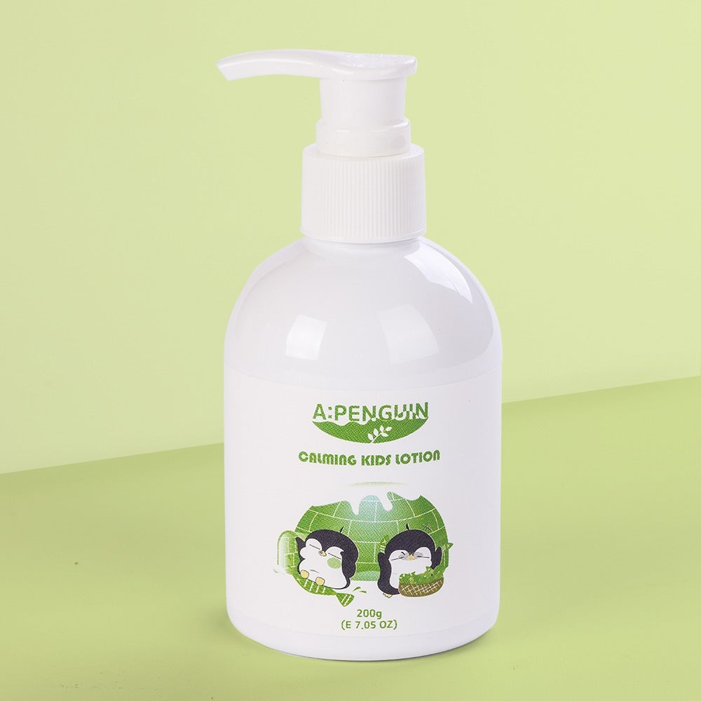 ATOMANDE Arctic Penguin Kids Children Calming Lotion Skin Soothing Moisturizing Body 200ml bottle on green background