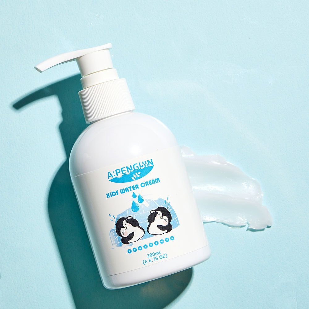 ATOMANDE Arctic Penguin Kids Children's Water Essence Moisture Cream Body Lotion 200ml packaging on blue background