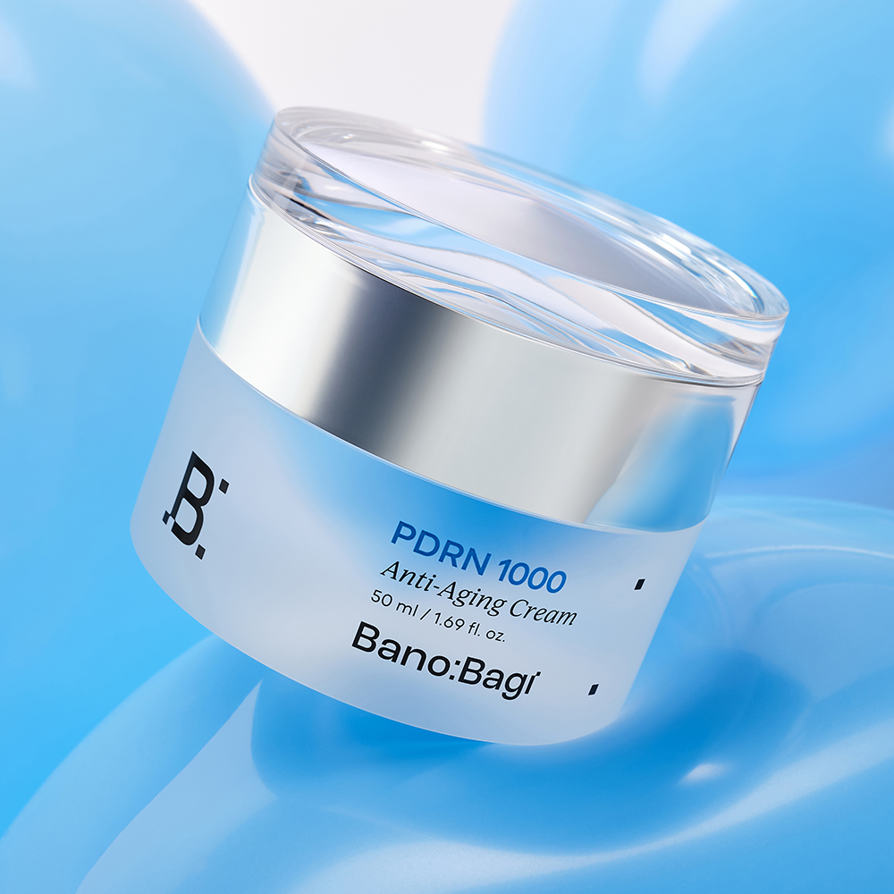 BANOBAGI PDRN 1000 Anti-Aging Cream 50ml jar on blue background