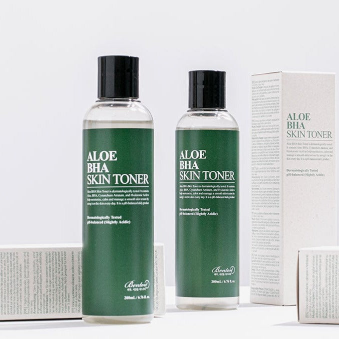 BENTON Aloe BHA Skin Toner 200ml with anti-aging ingredients like aloe vera and salicylic acid for acne and skin imperfections.