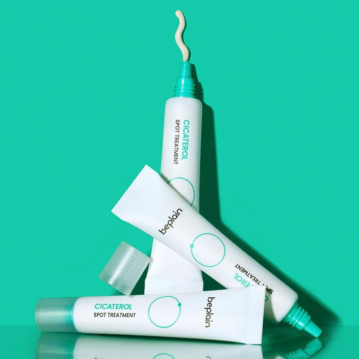 BEPLAIN Cicaterol Spot Treatment 15ml tubes displayed against a green background