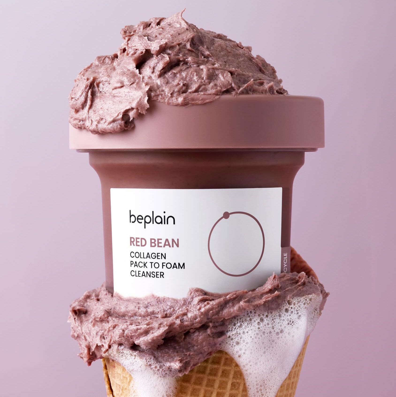BEPLAIN Red Bean Collagen Pack-to-Foam Cleanser 100ml in an ice cream cone design, showcasing skincare product innovation.