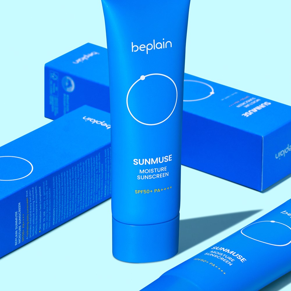BEPLAIN Sunmuse Moisture Sunscreen SPF50+ PA++++ 50ml with blue packaging and tube.
