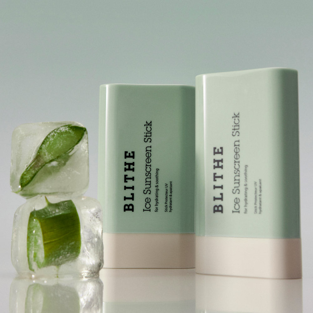 BLITHE Ice Sunscreen Stick with aloe in ice cubes for soothing sun protection