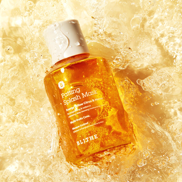 BLITHE Patting Splash Mask Energy Citrus&Honey 70ml/150ml bottle on citrus splash background