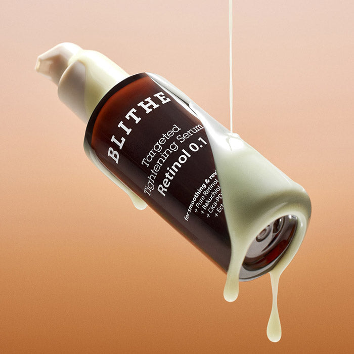 BLITHE Targeted Tightening Serum Retinol 0.1 30ml bottle with cream background.