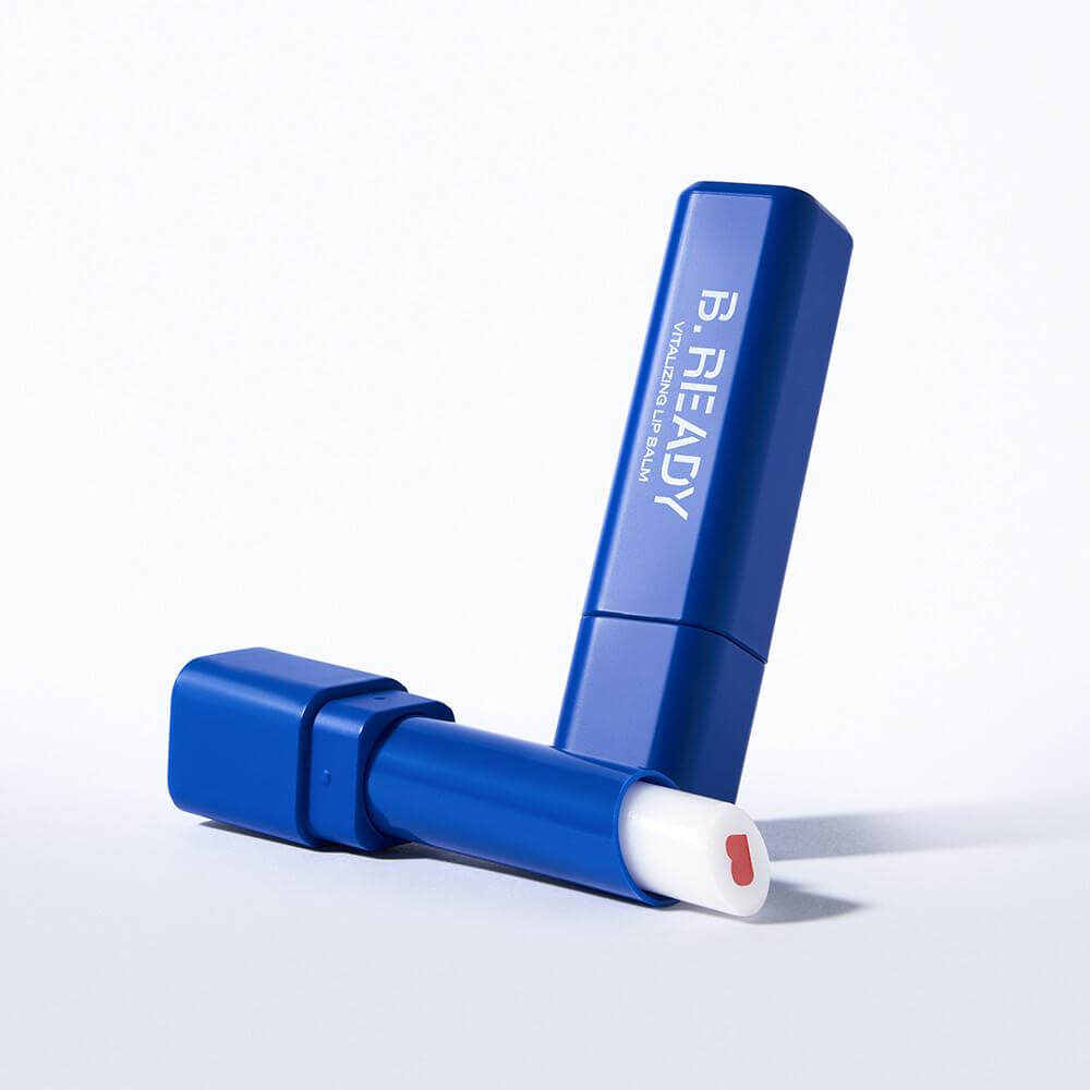 B.READY Vitalizing Lip Balm blue tube for men by Gentleman Korea, moisturizing lively lip balm with heart detail