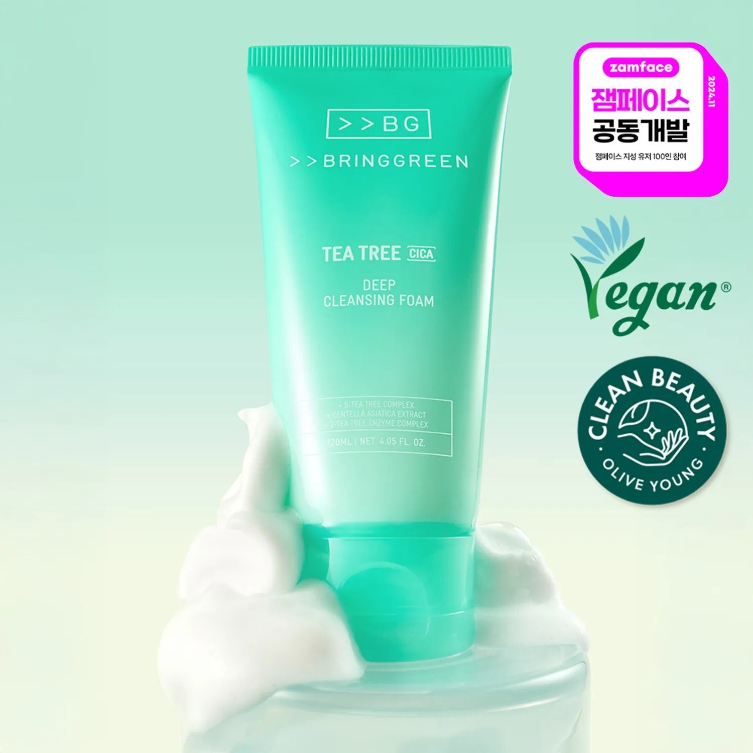 BRINGGREEN Tea Tree Cica Deep Cleansing Foam 120ml vegan clean beauty product with certifications