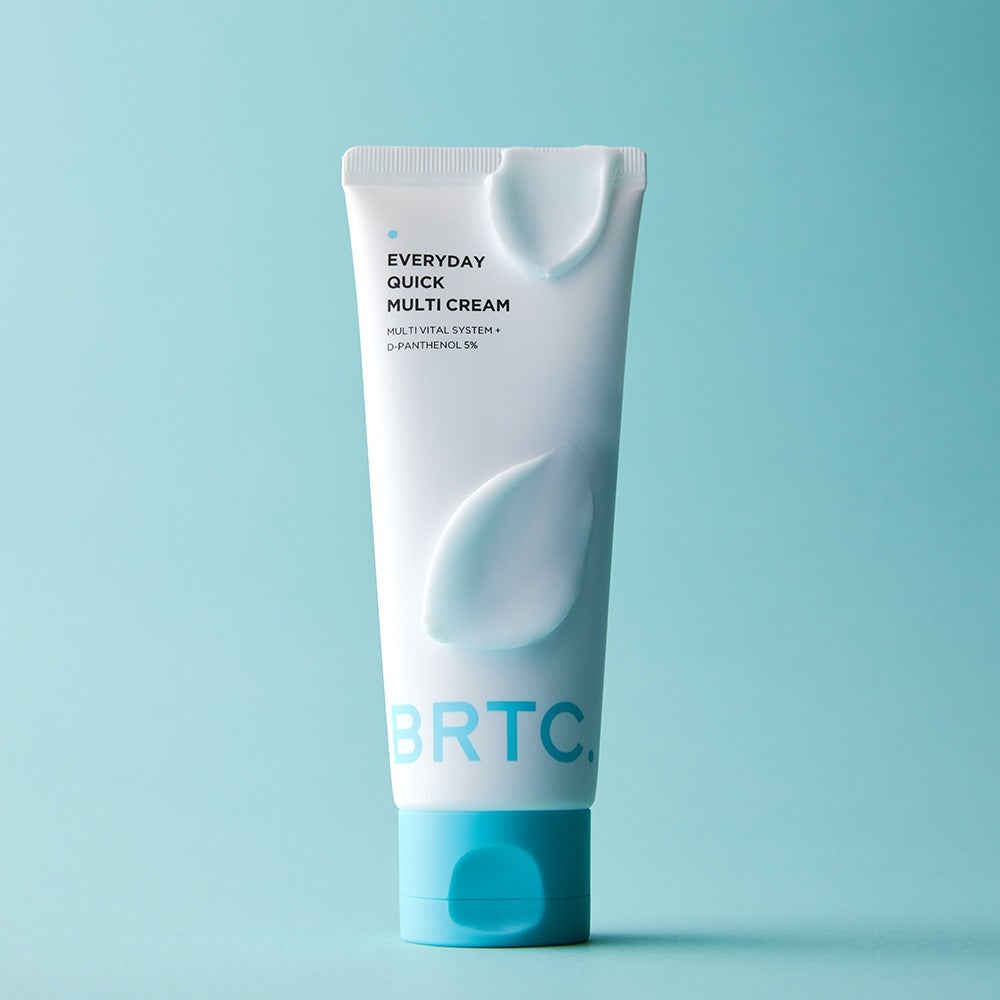 BRTC Everyday Quick Multi Cream 60ml tube with a blue cap on a pastel background