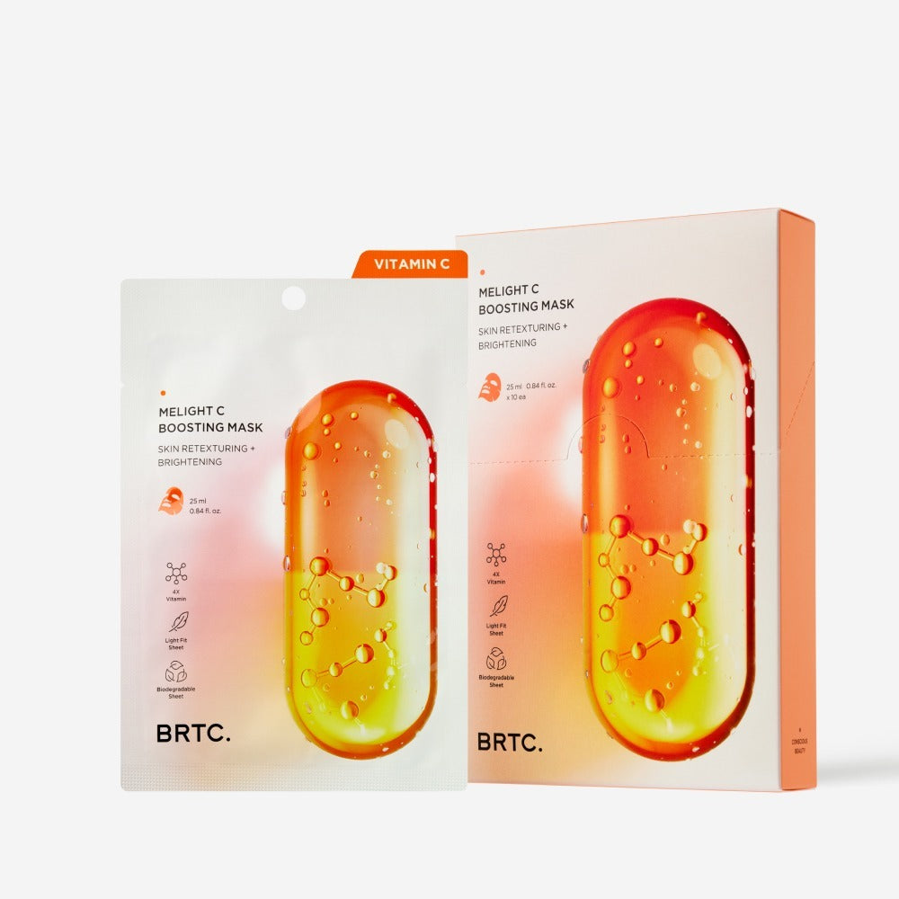 BRTC Melight C Boosting Mask 10 Sheets packaging with vitamin C brightening benefits.