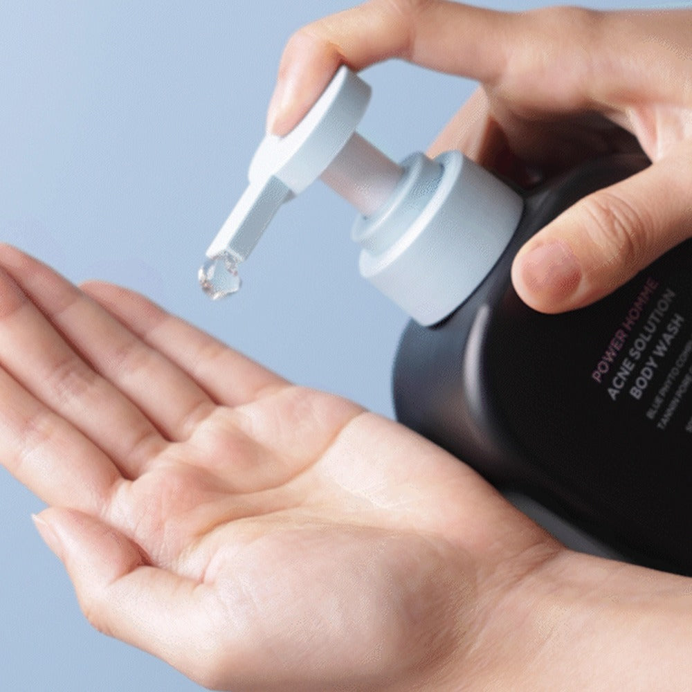 BRTC Power Homme Acne Solution Body Wash 500ml - Gentleman Korea male skincare pump dispensing clear gel onto hand