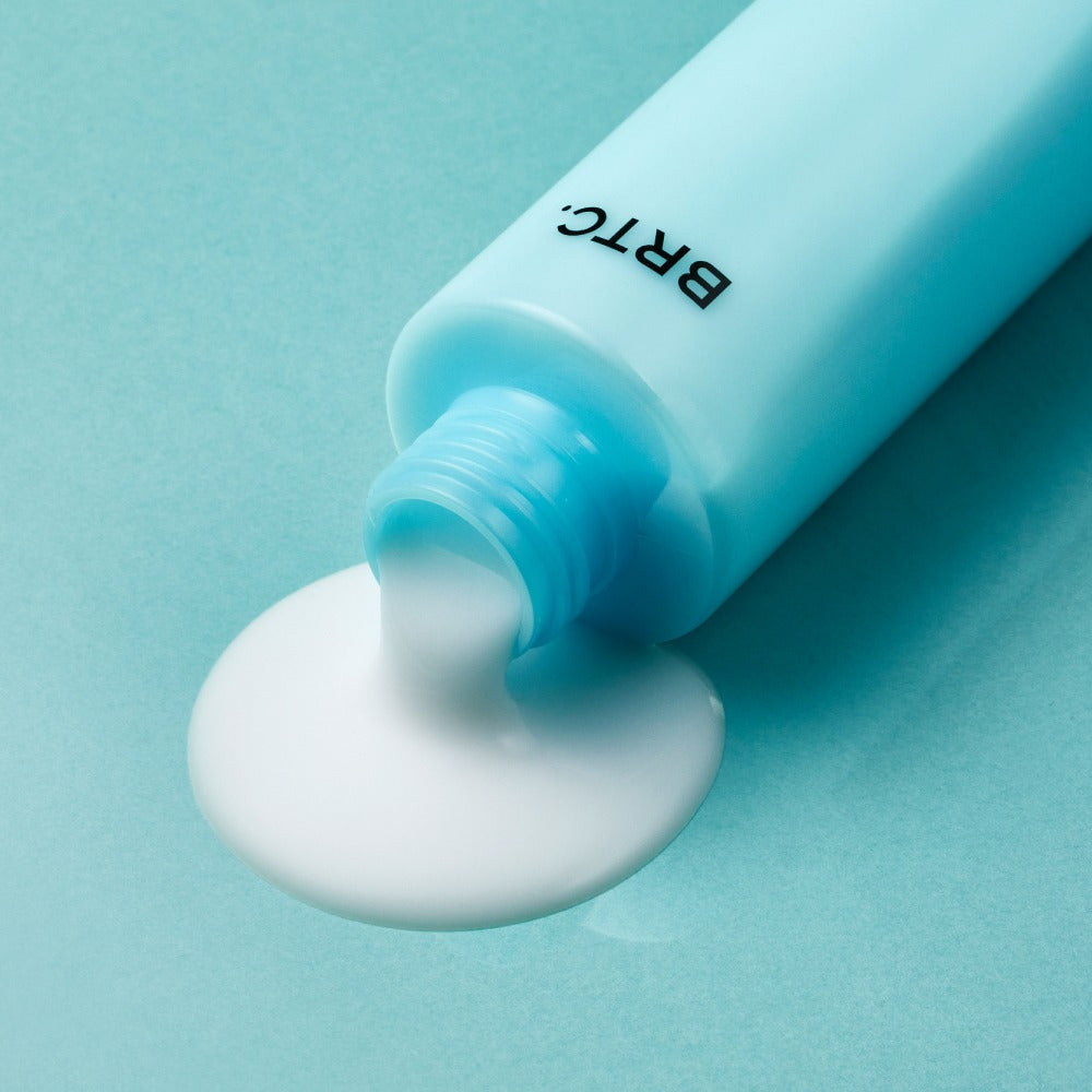 BRTC Skin Lab Homme Series Emulsion 150ml light blue tube pouring emulsion on teal background Gentleman Korea premium men's skincare