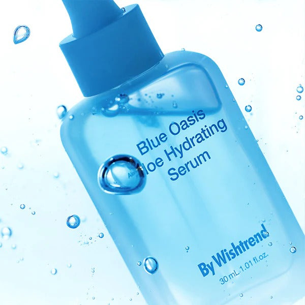 BY WISHTREND Blue Aloe Hydrating Serum 30ml product bottle with water droplets