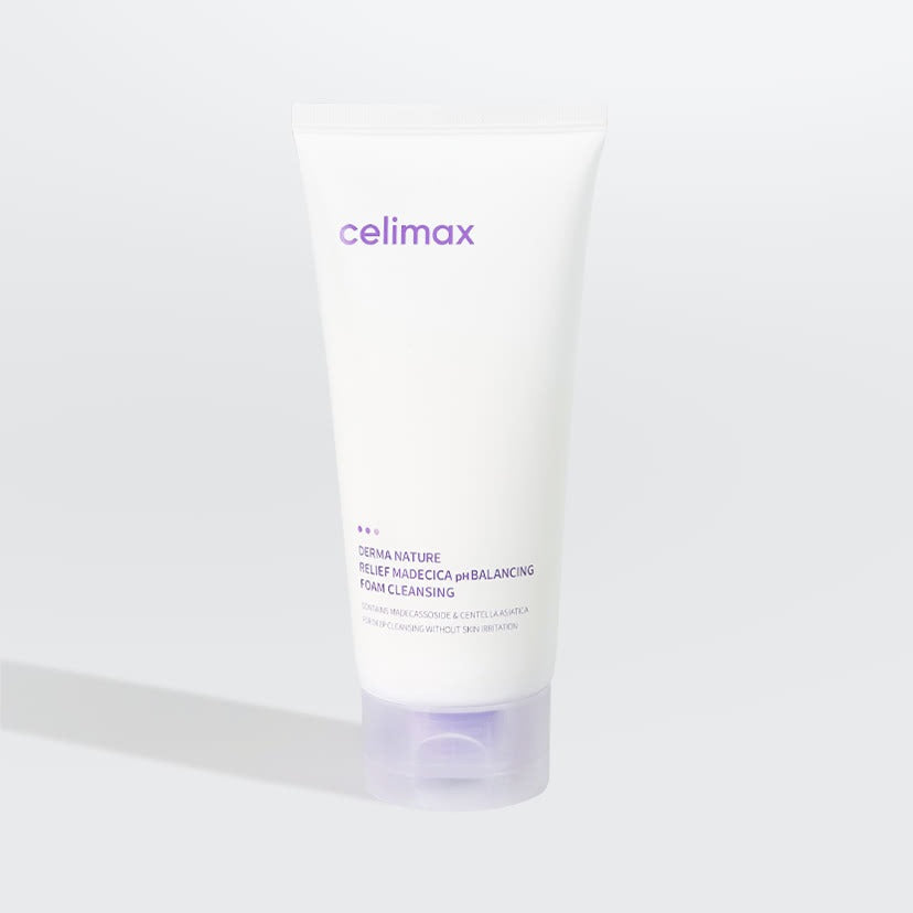 CELIMAX Derma Nature Relief Madecica pH Balancing Foam Cleansing 150ml tube on white background