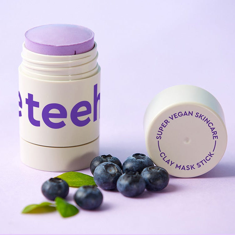 CHARMZONE Teeheehee Clearing Berry Clay Mask Stick 35g product shot with stick, blueberries and Gentleman Korea branding for men’s skincare