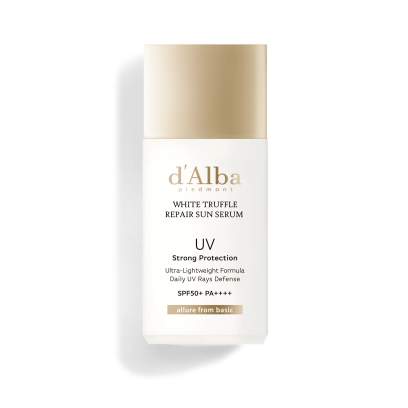 D'ALBA White Truffle Repair Sun Serum 35ml bottle with SPF 50+ protection displayed on a white background