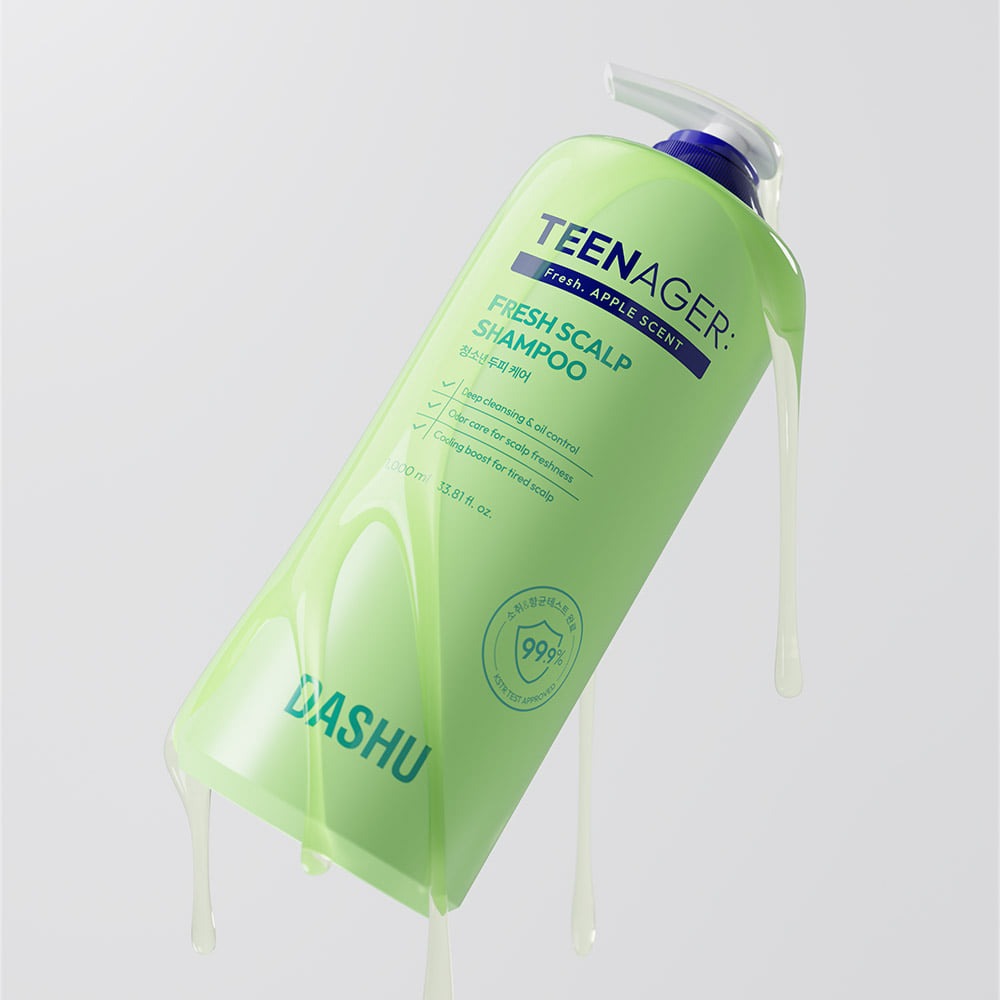 DASHU Daily Teenager Fresh Youth Scalp Care Shampoo 1000ml in green bottle, designed for teenagers, provides fresh scalp care.