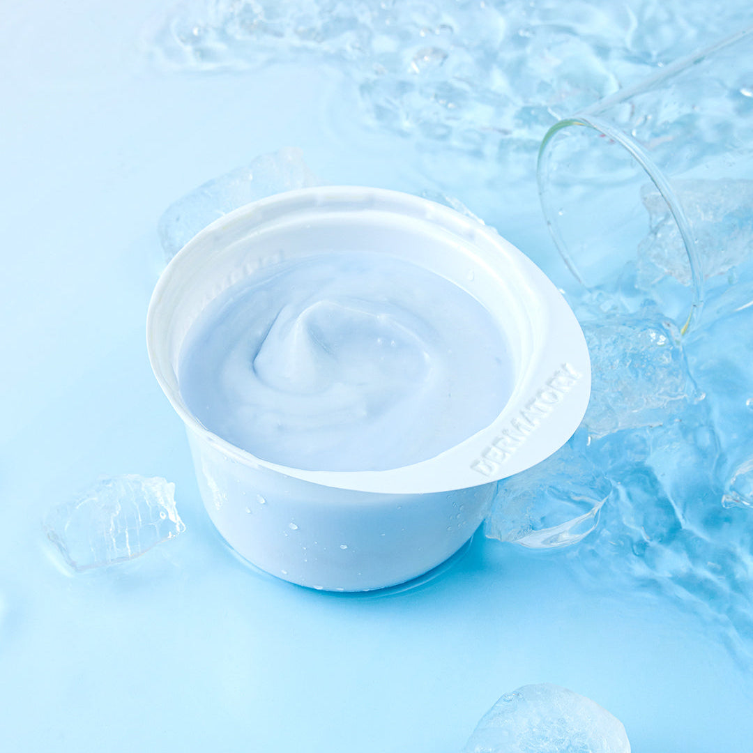 DERMATORY Modeling Pack 66g in open container with cool blue texture