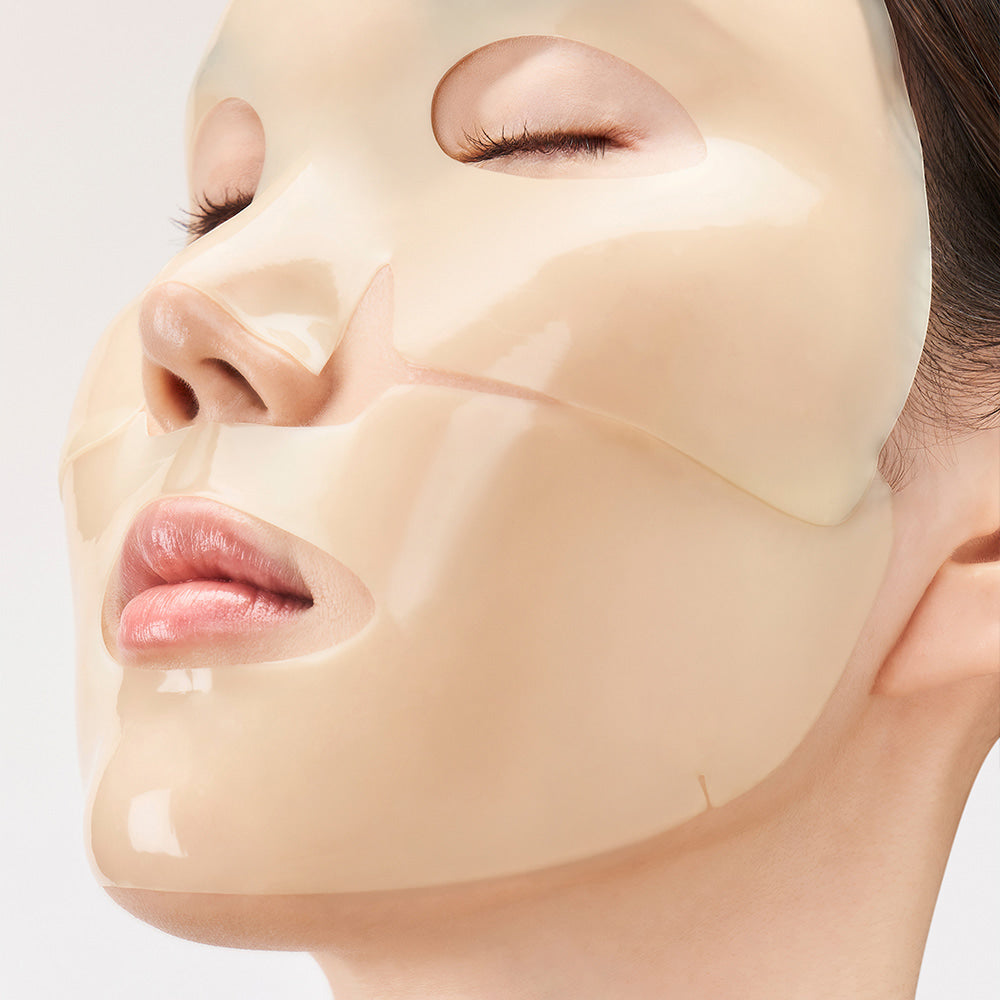 Person wearing DEWYTREE AC Deep Skin Clarity Collagen Gel Mask 4 Sheets for hydration and skin clarity.