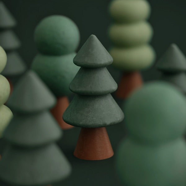 DONGGUBAT Forest Village Woody Perfume Bar Set (Bloom Wood+Herb Wood+Juicy Wood) featuring stylish green tree shapes.