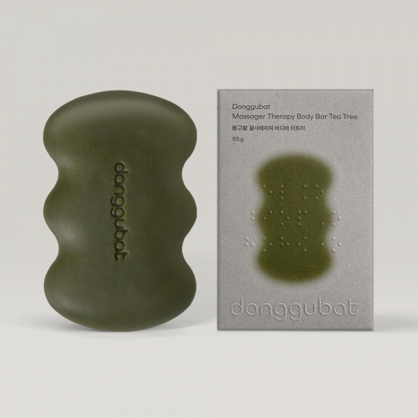 DONGGUBAT Gwalsa Therapy Body Bar Tea Tree 95g with packaging shown, green soap bar in focus