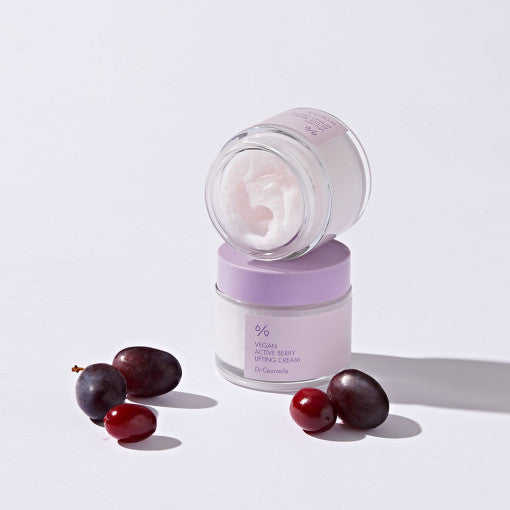 DR.CEURACLE Vegan Active Berry Lifting Cream 75g with berries in a minimalistic setting