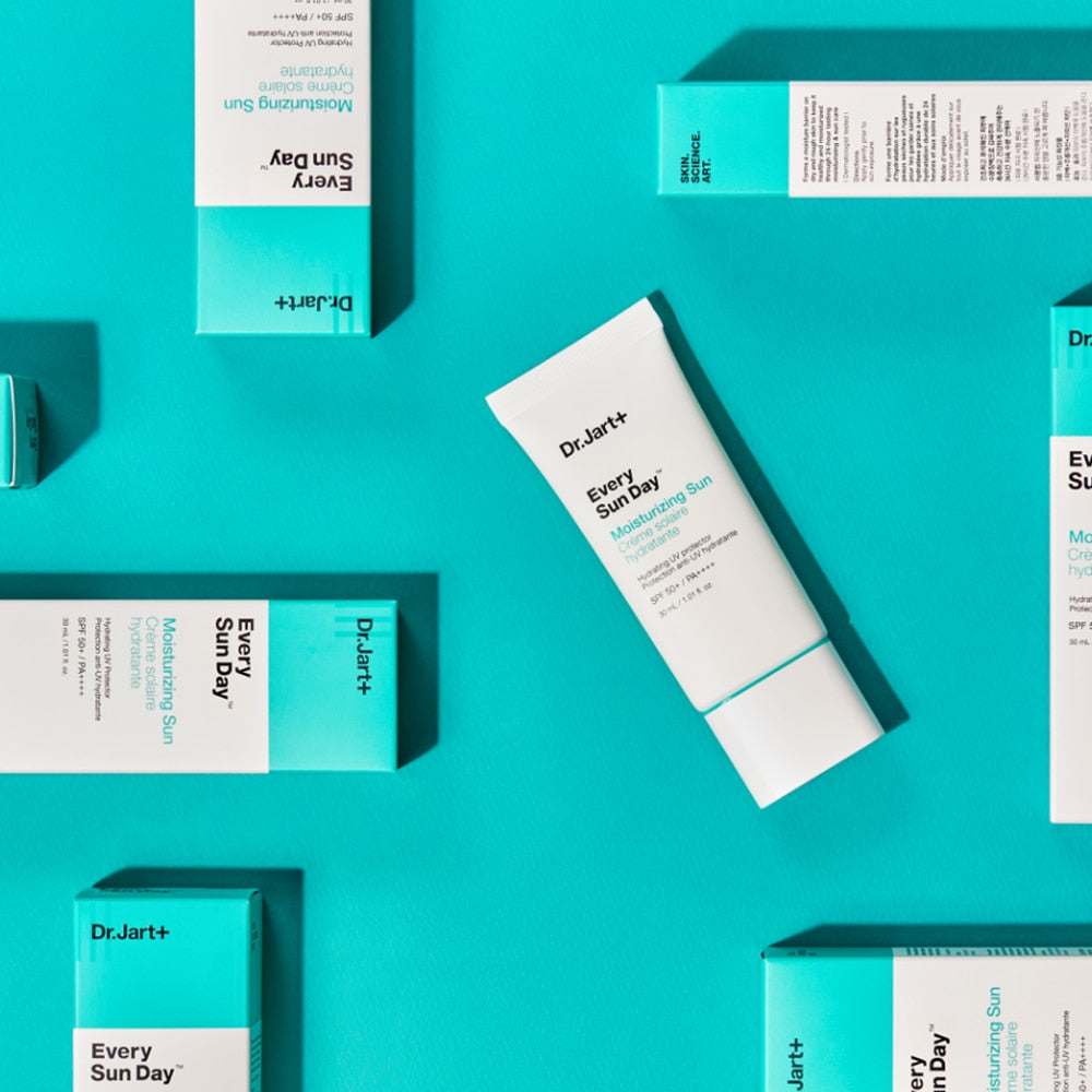 DR.JART+ Every Sun Day Moisturizing Sun 30ml product packaging on turquoise background