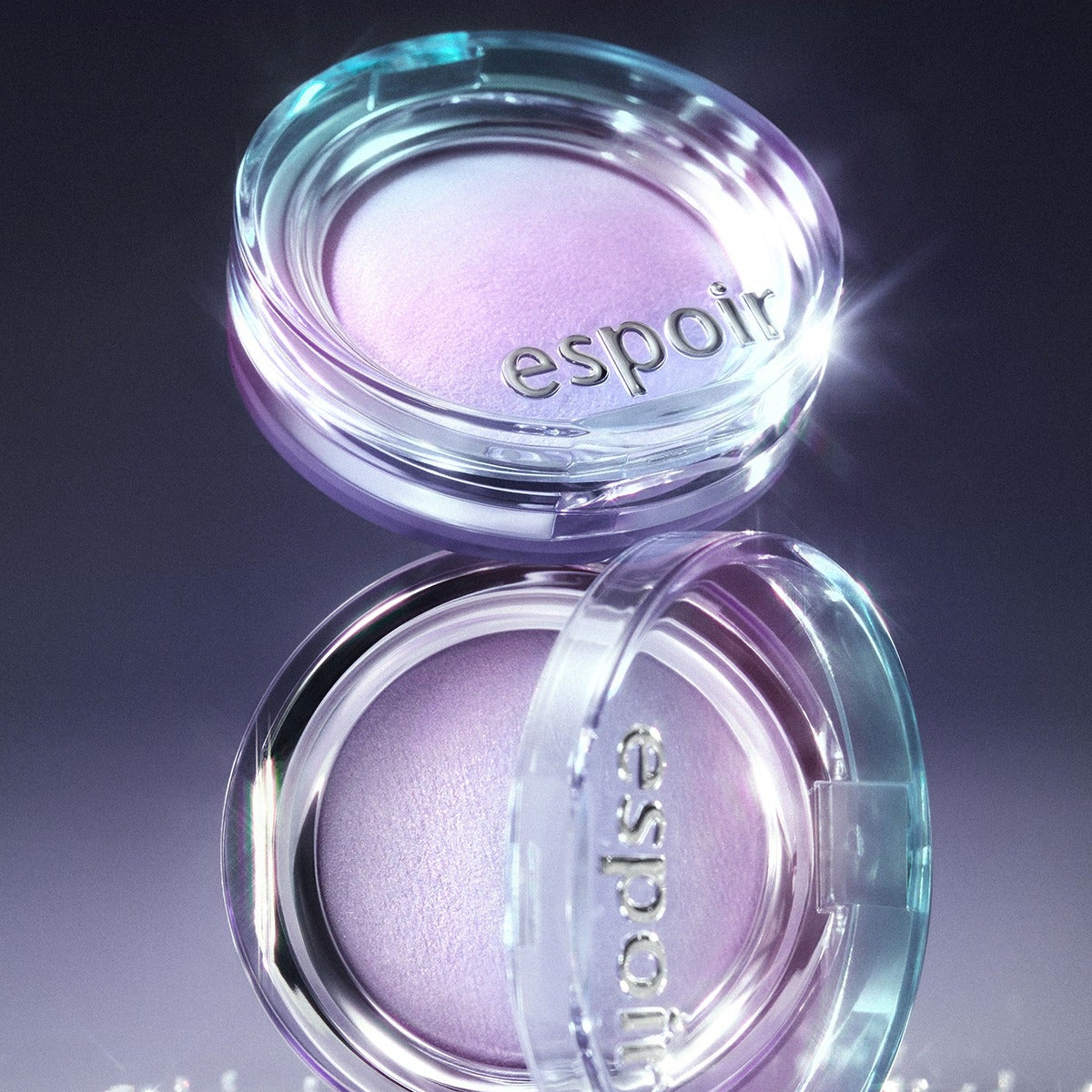 ESPOIR Strobing Highlighter [Galaxy Beam Collection] shimmering shades in open compacts, perfect for radiant, glowing skin.