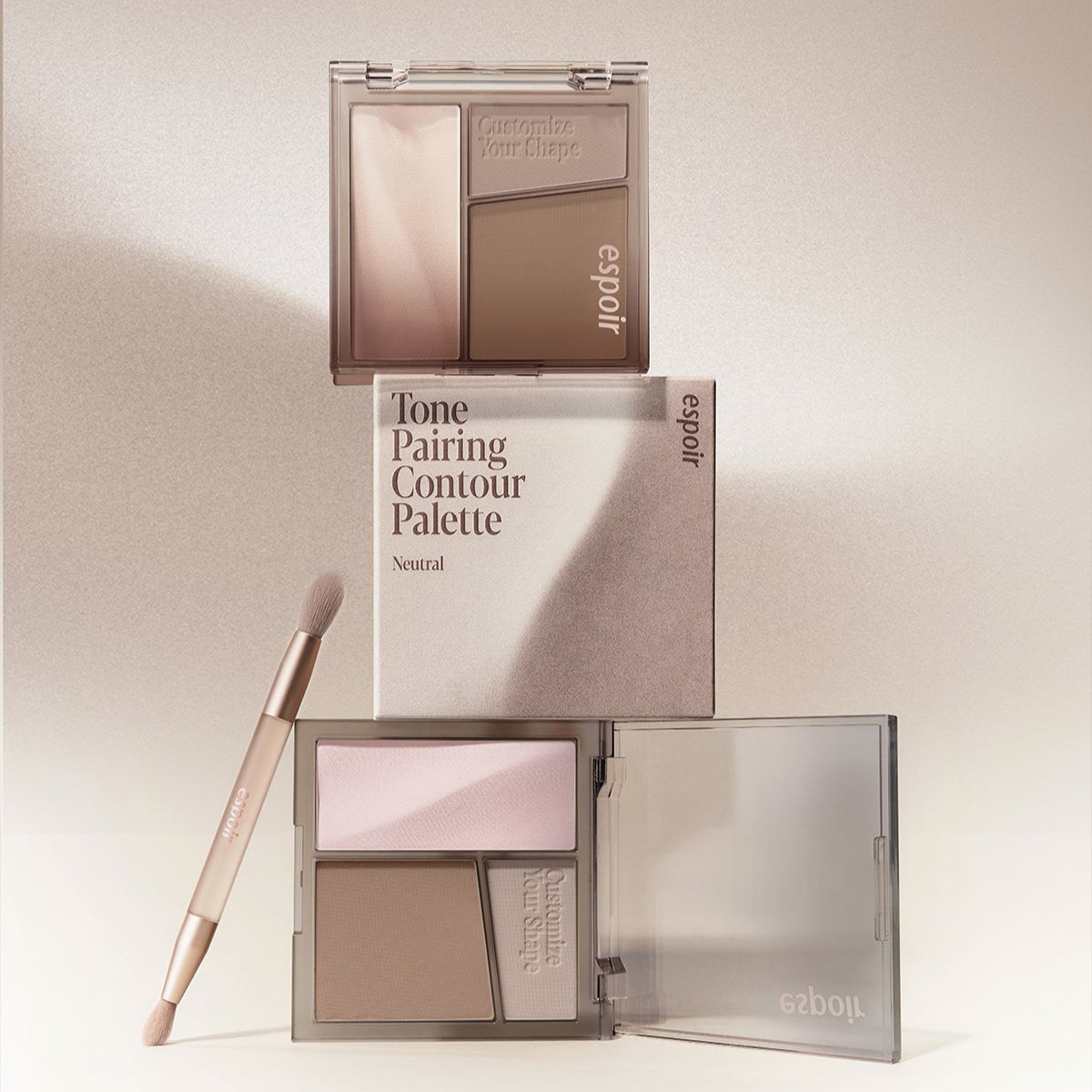 ESPOIR Tone Pairing Contour Palette with packaging and brush displayed on a neutral background.