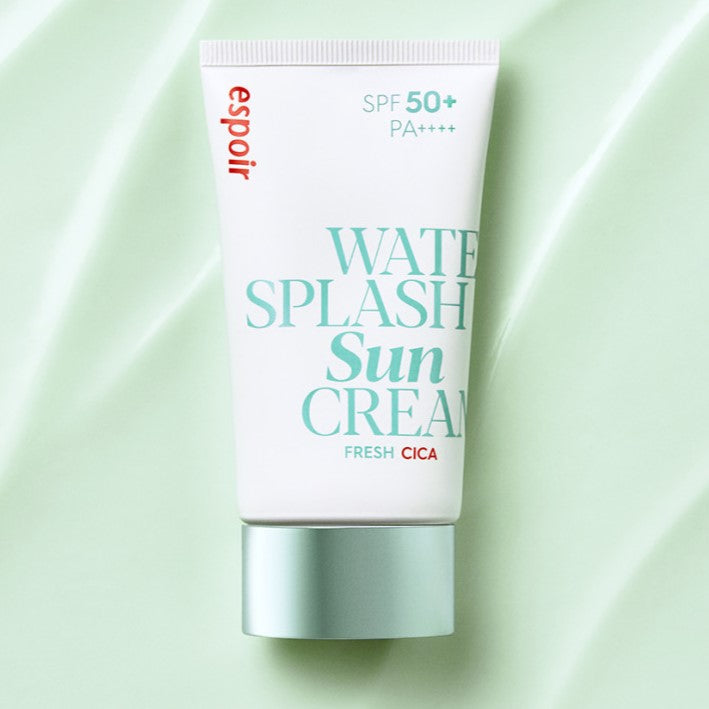 ESPOIR Water Splash Suncream Fresh SPF50+++ 60ml on light green background