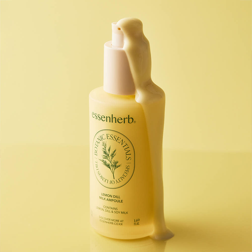 Bottle of ESSENHERB Lemon Dill Milk Ampoule 50ml with a light yellow liquid.