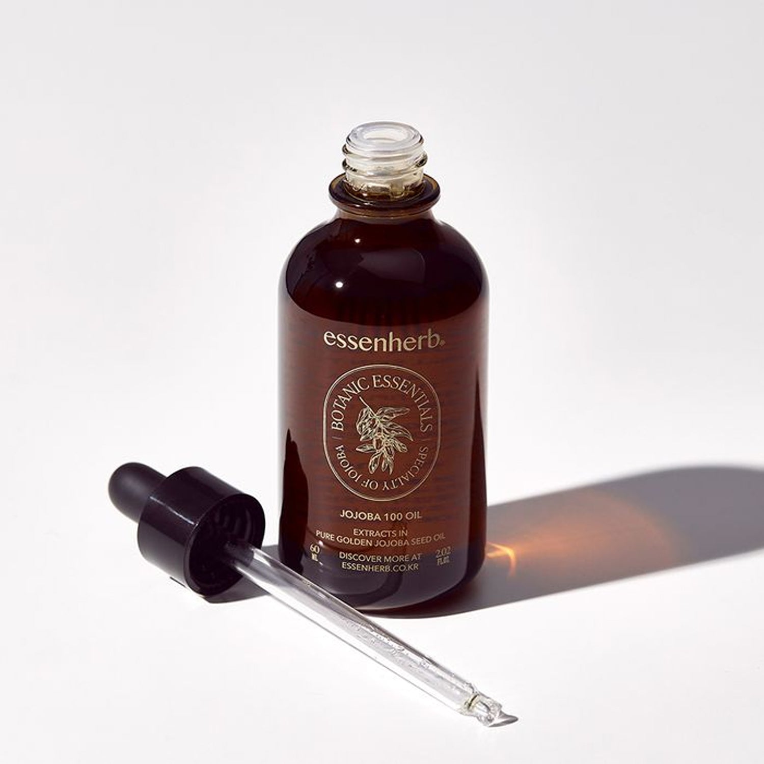 ESSENHERB Vegan Jojoba 100% Oil Unrefined Cold-Pressed 60ml bottle with dropper